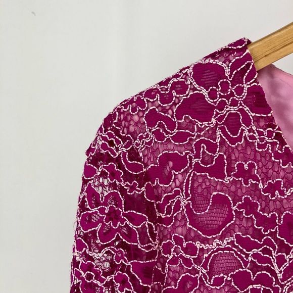 CeCe Pink Corded Lace Short Sleeve Shift Mini Dress size 10 - Picture 4 of 13